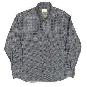 Stenstroms Fitted Body Dress Shirt Stretch Geometric Long Sleeve Blue 46 18 XXL